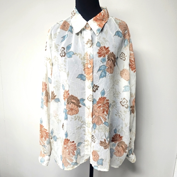 Alfred Dunner Vintage Floral Sheer Cottagecore Lightweight Layering Button Shirt - Picture 1 of 4